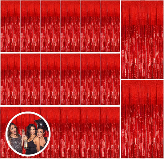 20 Pack Red Streamers Party Backdrop for Holiday Celebrations