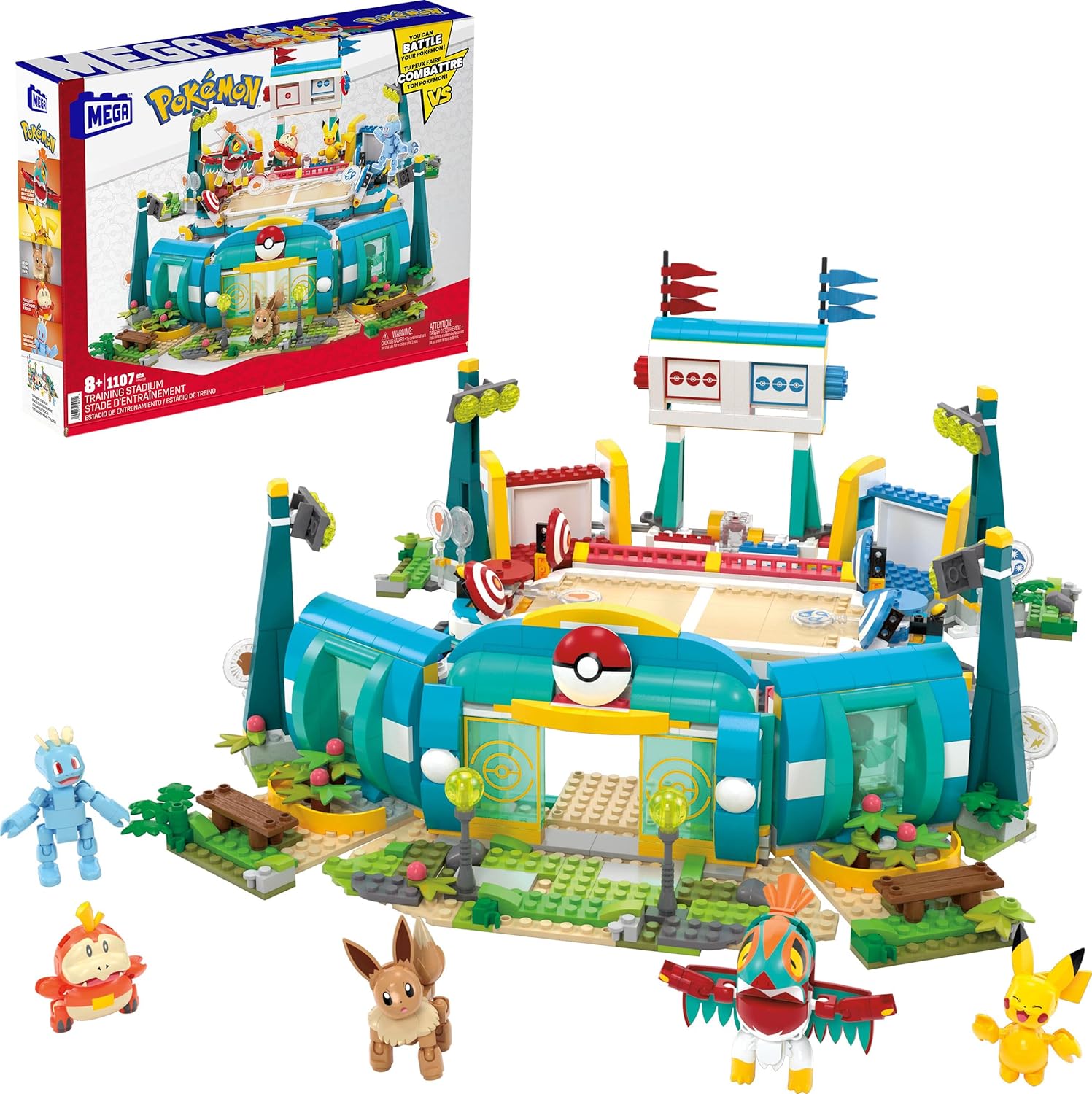 Ultimate Pokemon Stadium Set: 1101 Pcs, 5 Characters, Epic Battles!