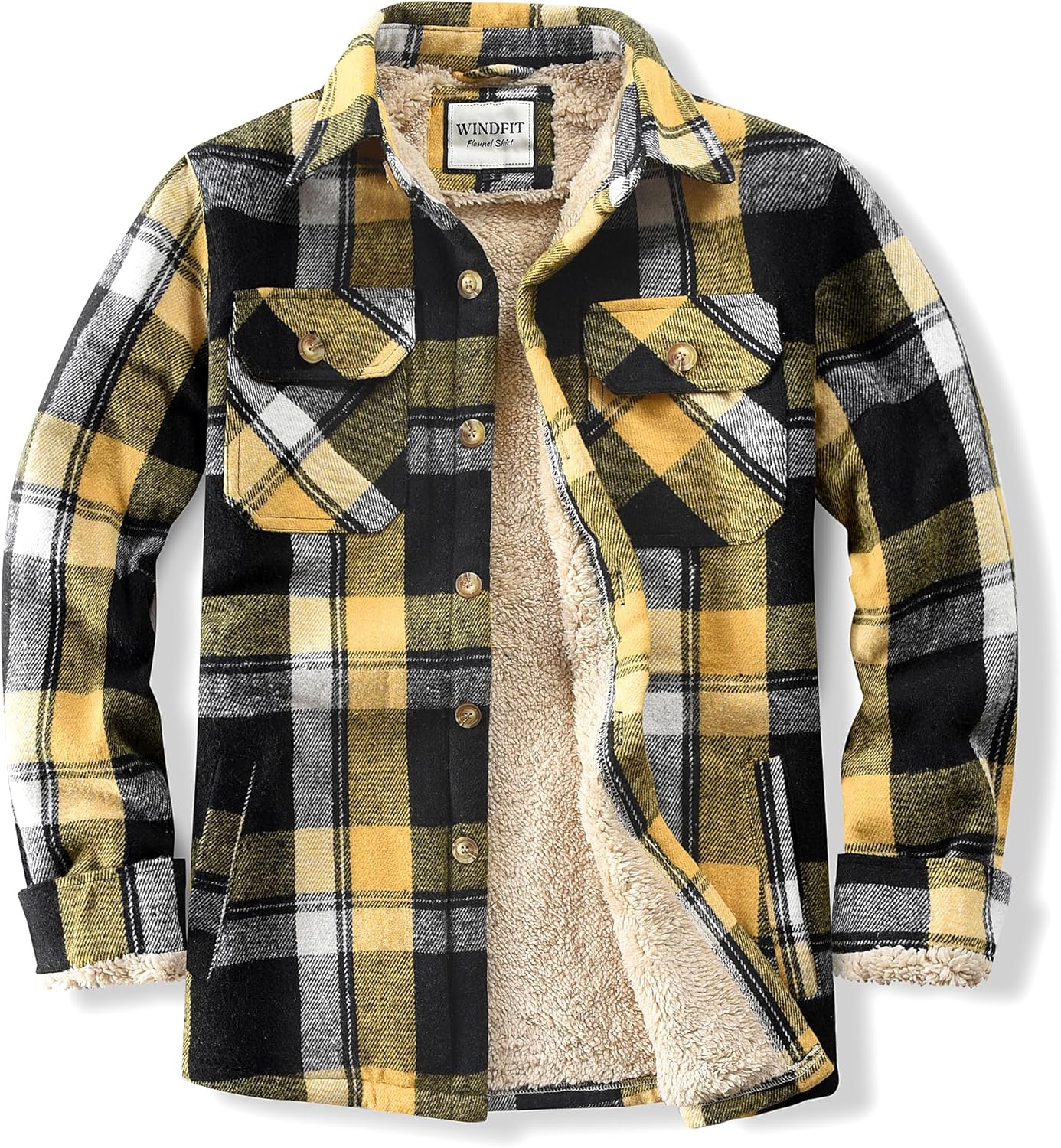 Men's Cotton Sherpa Lined Flannel Shirt Jacket for Outdoor Use