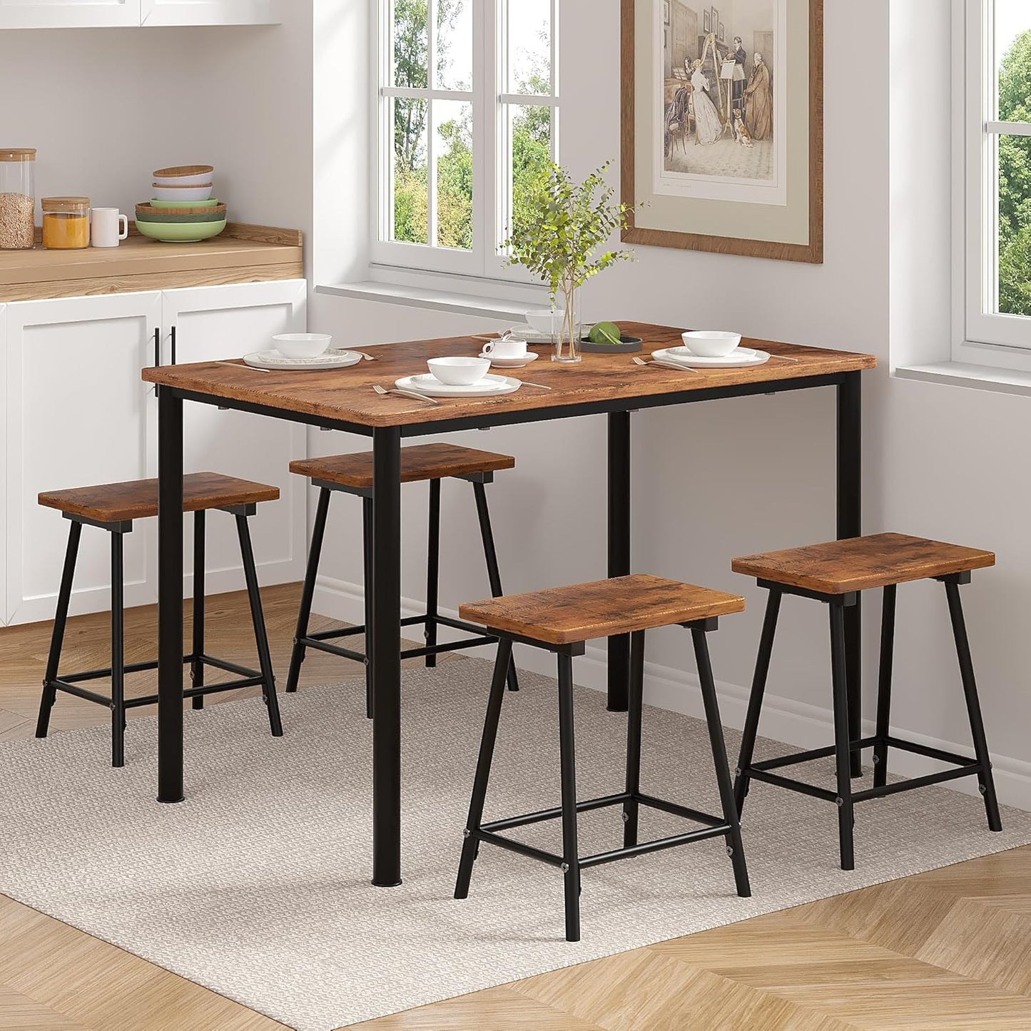 VECELO Kitchen Table and Chairs Set for 4, Space-Saving Design