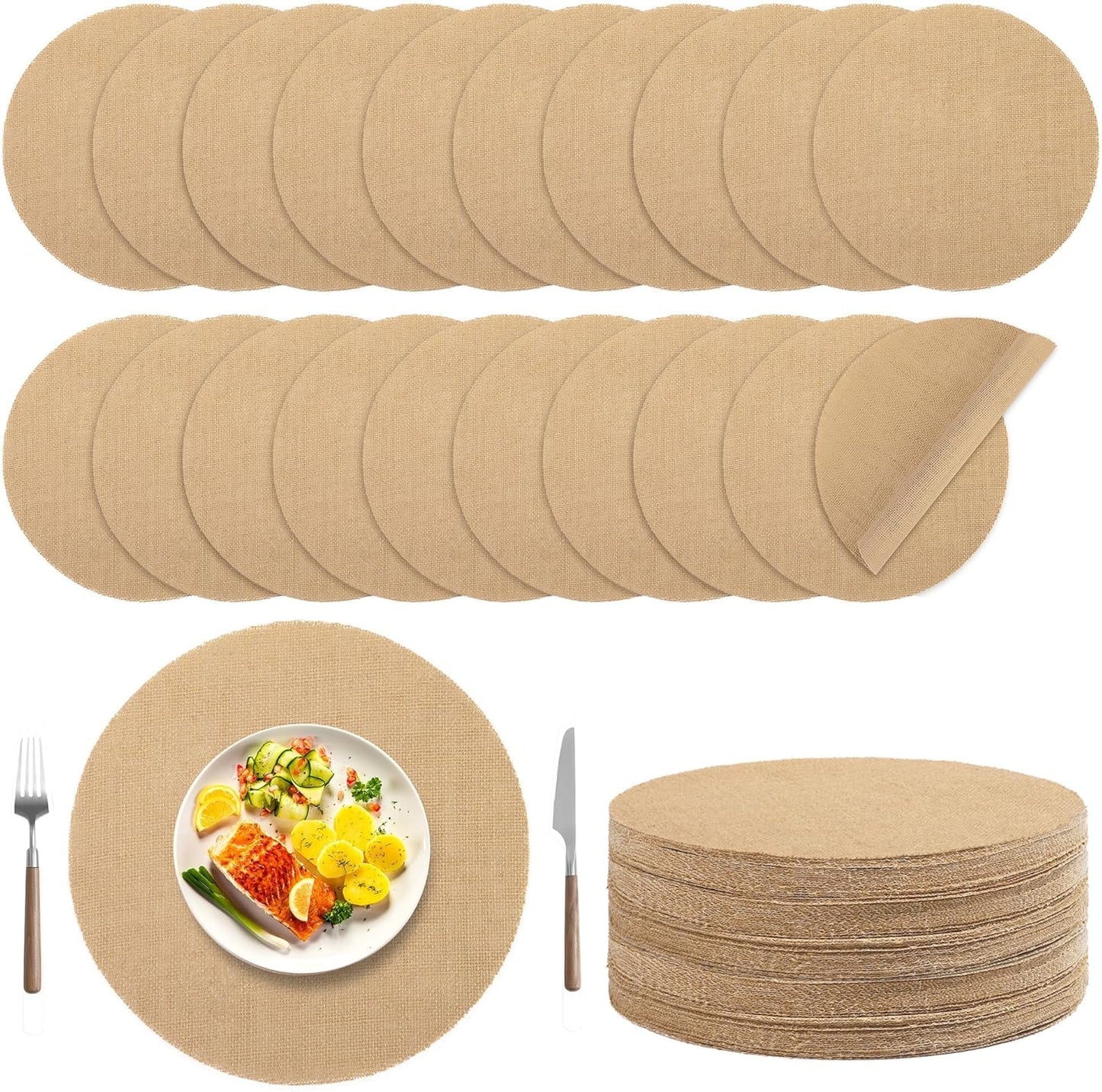 50 Pieces Round Burlap Placemats for Rustic Table Decor