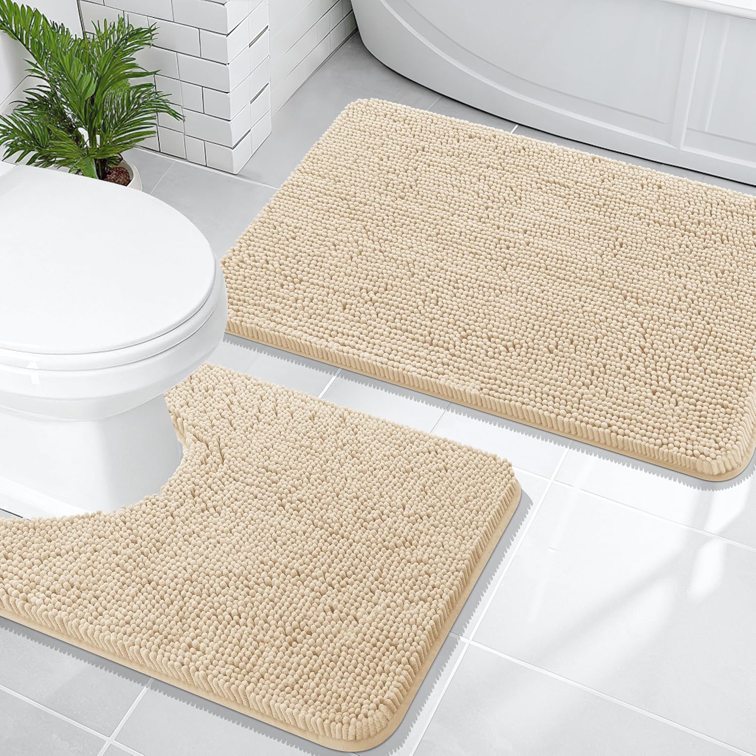 OLANLY Chenille Bath Mats Set - Soft Absorbent Bathroom Rugs
