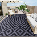 Outdoor Rug 9x18 ft Waterproof Patio Mat - Reversible Black Grey