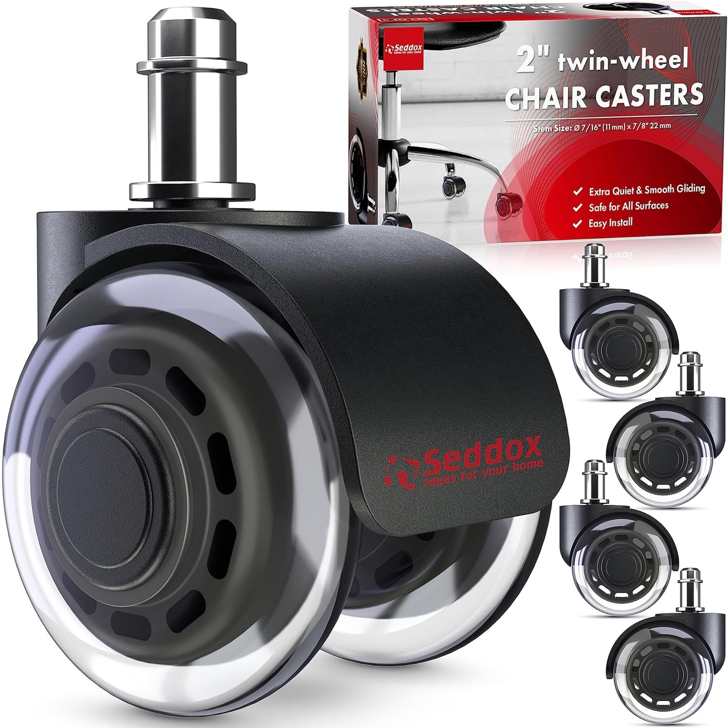 Seddox Dual Soft Chair Casters - Safe on All Floors