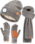 LED Beanie Gloves Scarf Set - Bright Rechargeable Winter 3-in-1