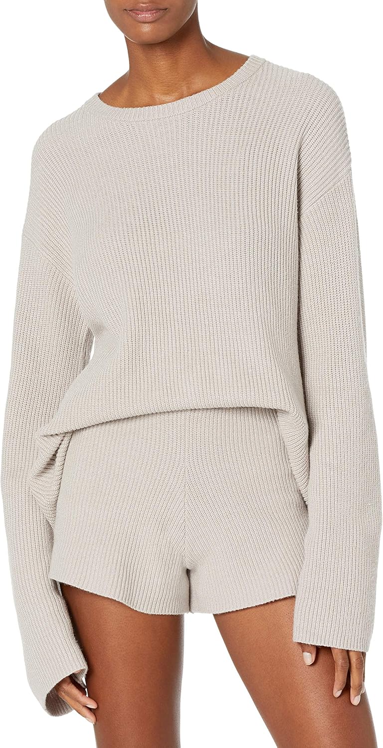 The Drop Women's Alice Crew-Neck Back-Slit Ribbed Pullover