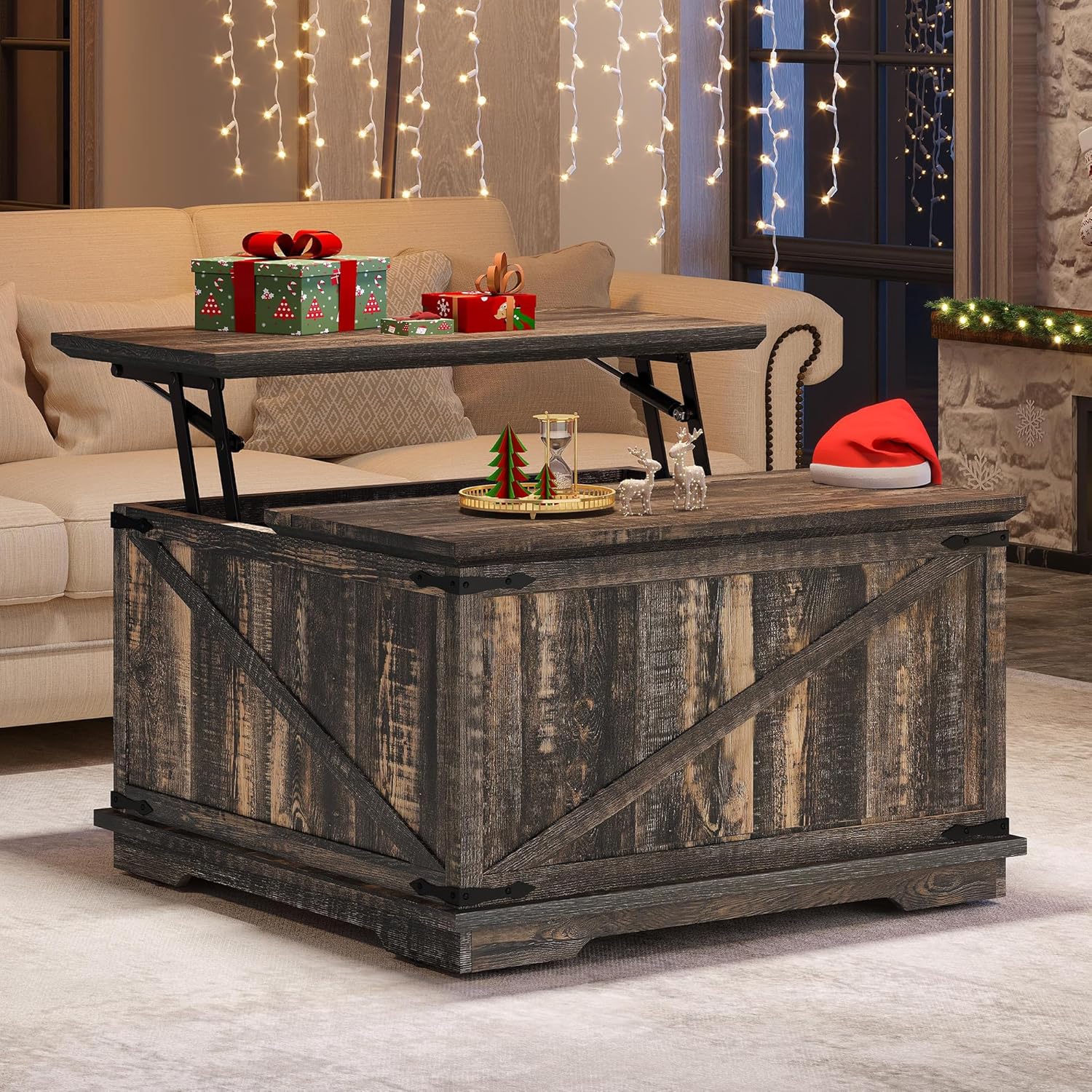 YITAHOME Square Lift-Top Coffee Table: Hidden Storage & Rustic Charm