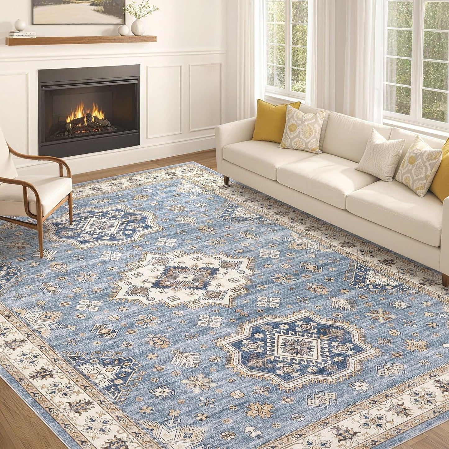 Washable Area Rugs for Living Room - Vintage Distressed Floral