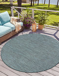 Outdoor Solid 6 ft 1 in Round Teal Navy Blue Area Rug - Durable
