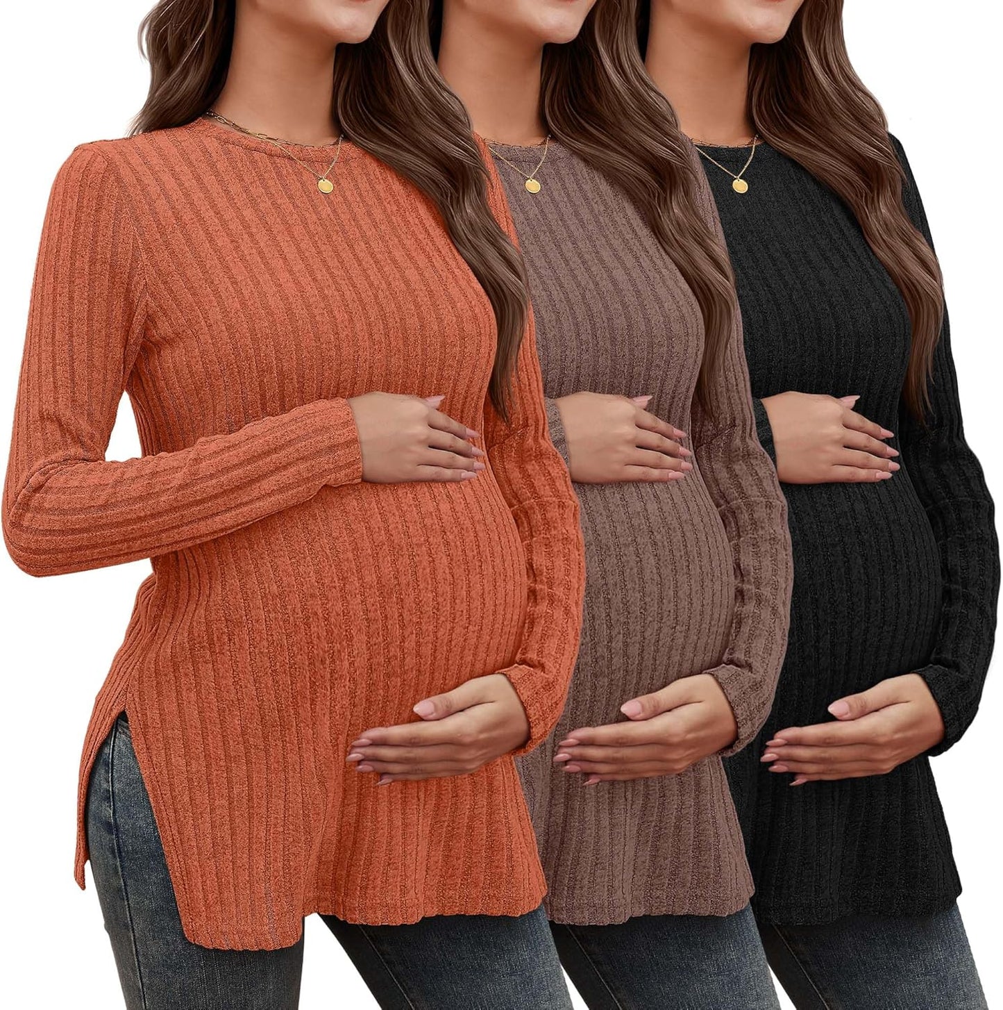 3 Pack Women's Maternity Shirts for Comfortable Pregnancy Wear
