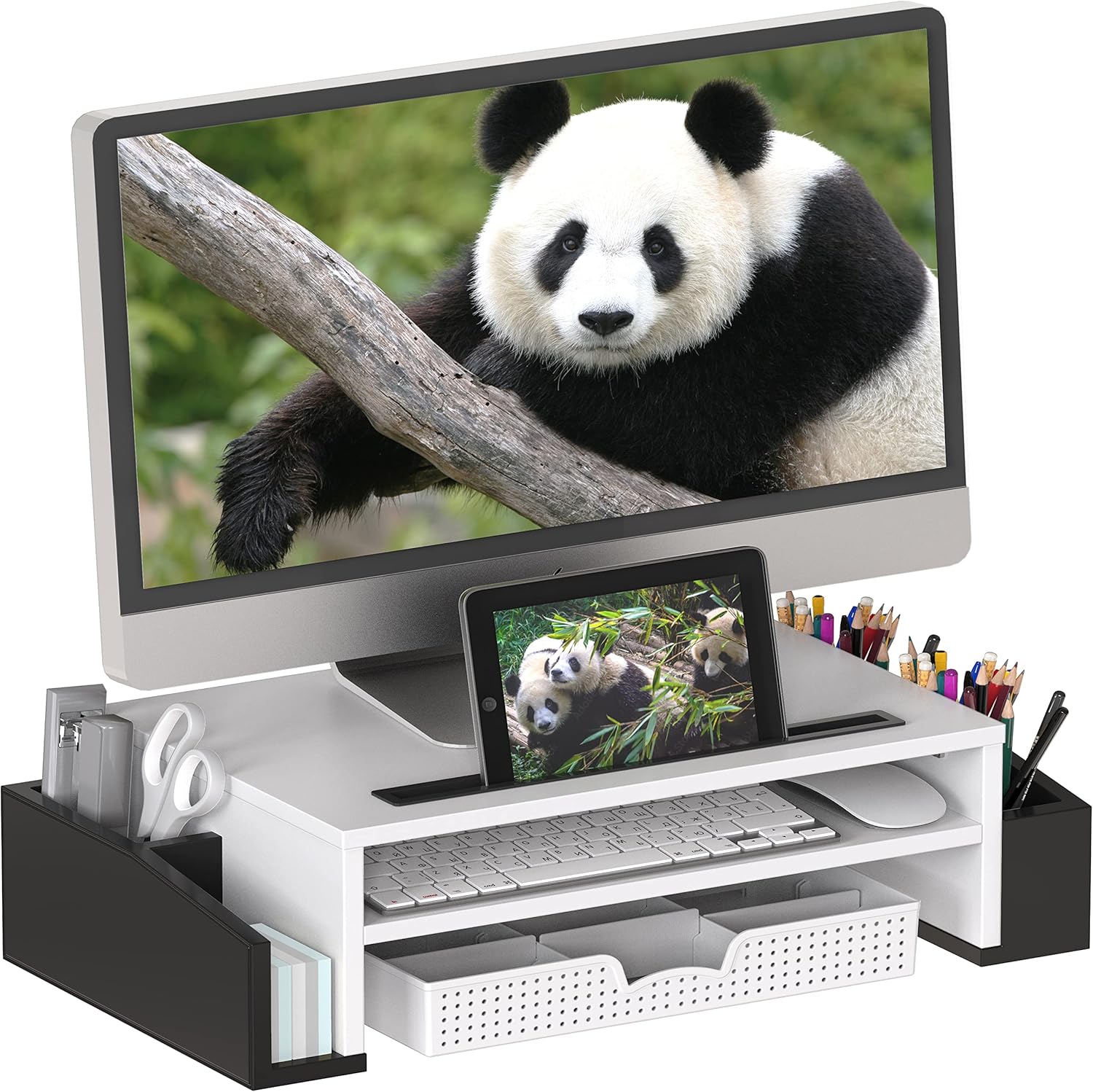 Adjustable Dual Tone Monitor Riser - Organize in Style!