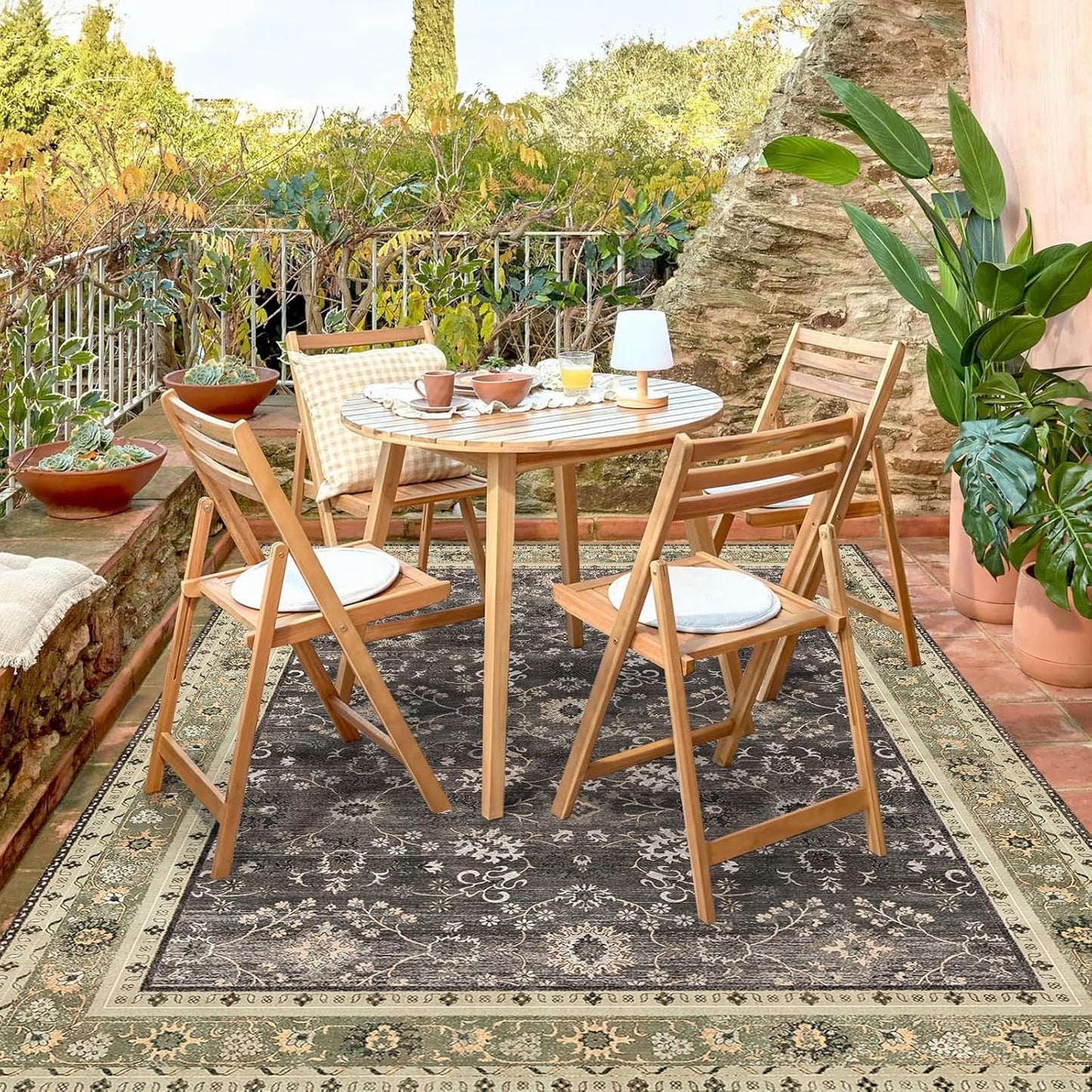 Durable Vinyl Rugs for Living Room with Vintage Floral Design