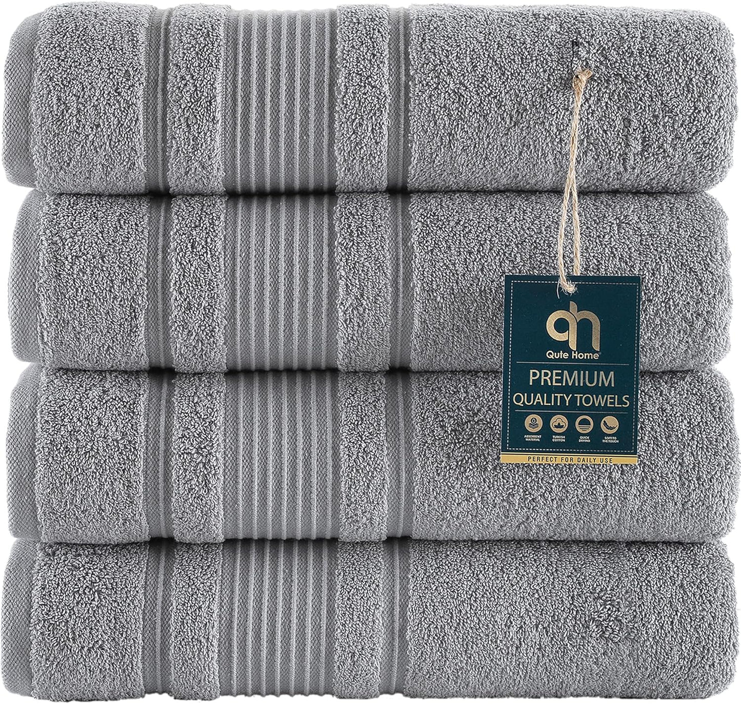 Qute Home 4-Piece Bath Towels Set - Premium Turkish Cotton