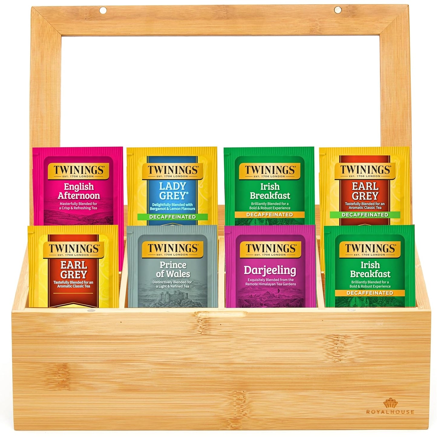 Twinings Tea Bag Sampler Variety with Bamboo Organizer Gift