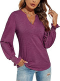 Romanstii Womens Casual V-Neck Puff Long Sleeve Tunic Blouse - Easy