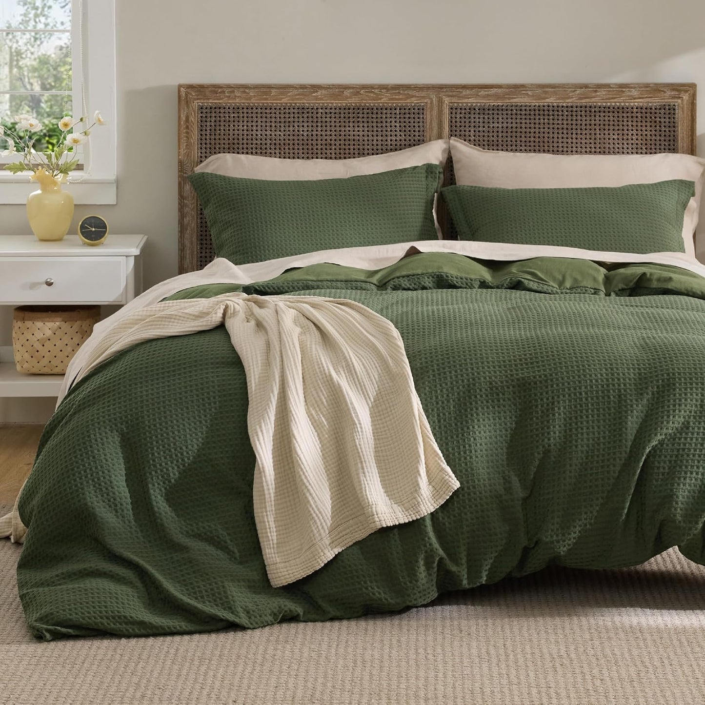 Bedsure Luxury Waffle Duvet Cover Set for Queen Size Beds