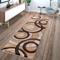 Area Rug Modern 2x7 Brown Circles Geometry - Soft Hand Carved