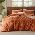 Bedsure Washed Cotton Duvet Cover Queen - Burnt Orange Comfort