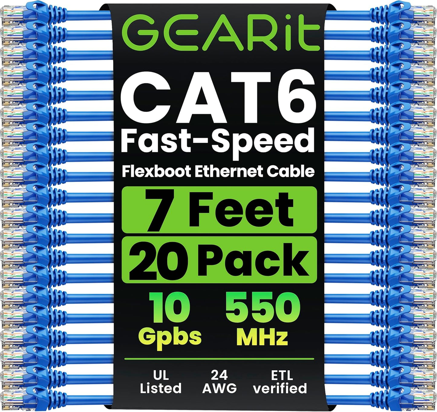 GEARit 20-Pack Cat6 Patch Cable 7 Feet for High-Speed Networking