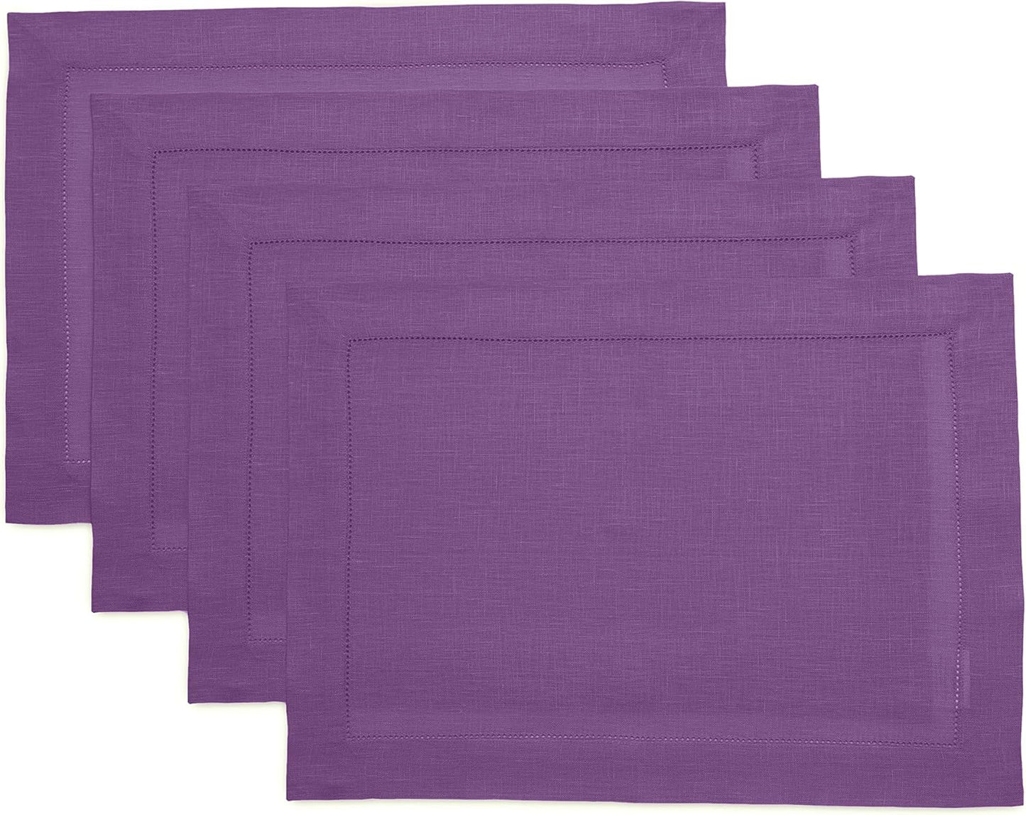 Classic Hemstitch Purple Linen Placemats Set of 4 for Holidays