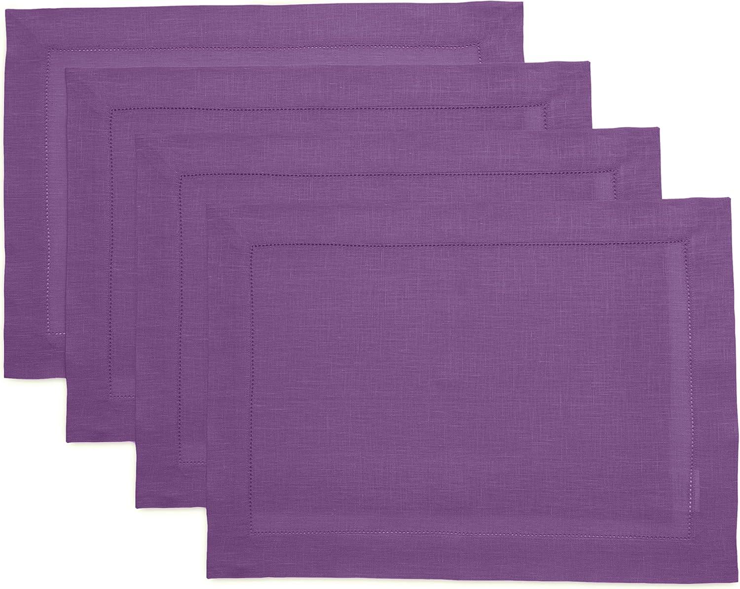 Classic Hemstitch Purple Linen Placemats Set of 4 for Holidays