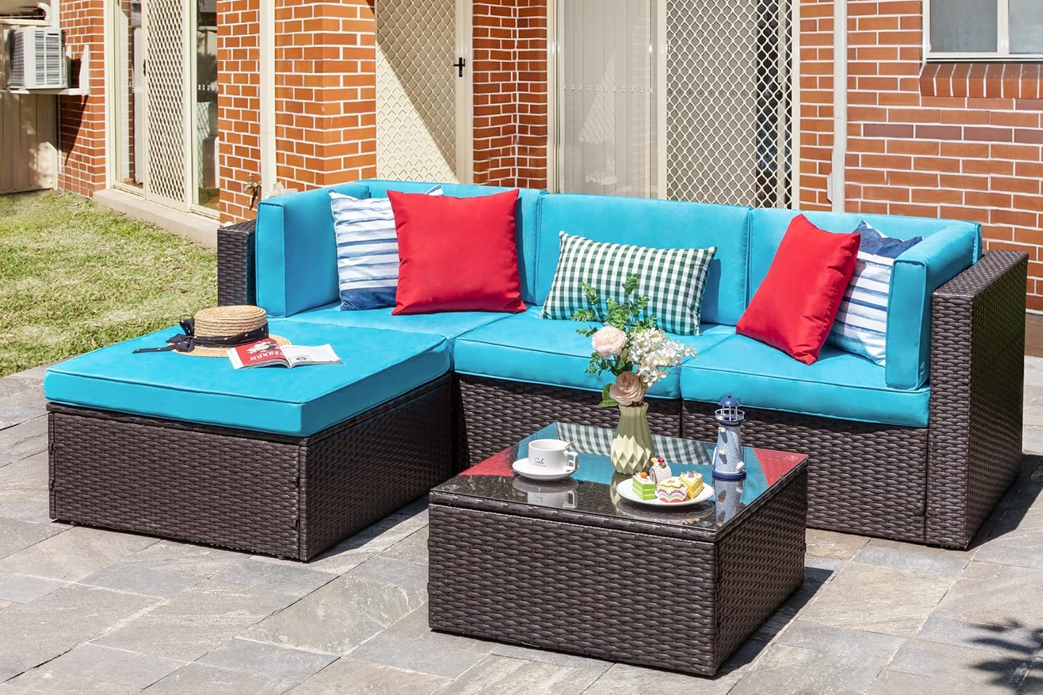 Vongrasig 5 Piece Outdoor Couch Sectional Set for Small Patios