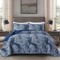 Navy Paisley Quilt Set Queen Boho Bedspread Coverlet Set - Lightweight