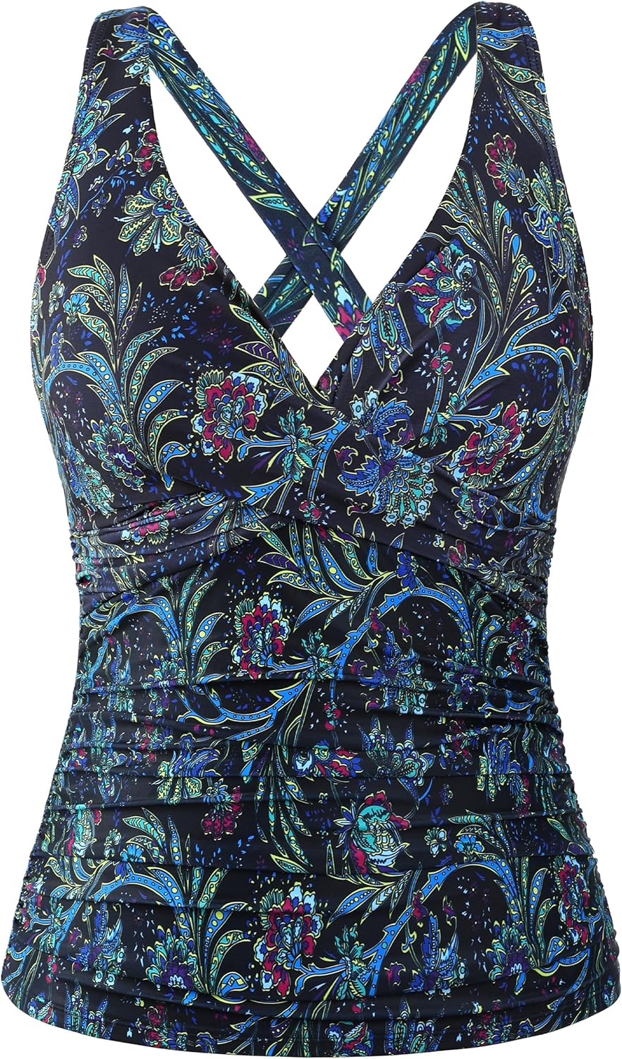 Hilor Women's Underwire Tankini Top for Tummy Control Swimwear
