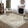 Bloom Rugs Washable Non-Slip 8 ft x 10 ft Rug - Light Brown Medallion