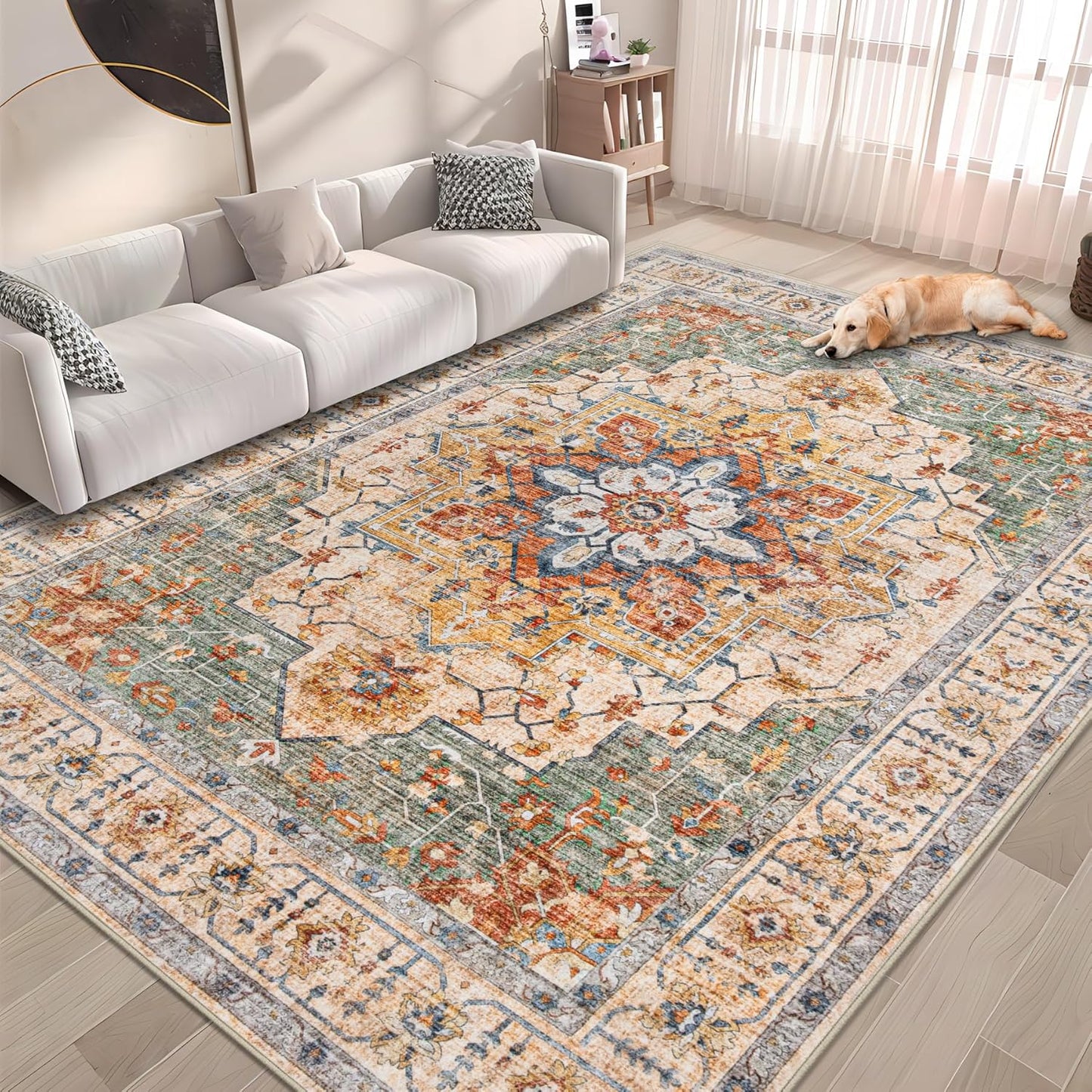 Vintage 5x7 Area Rug: Washable Medallion Carpet for Home