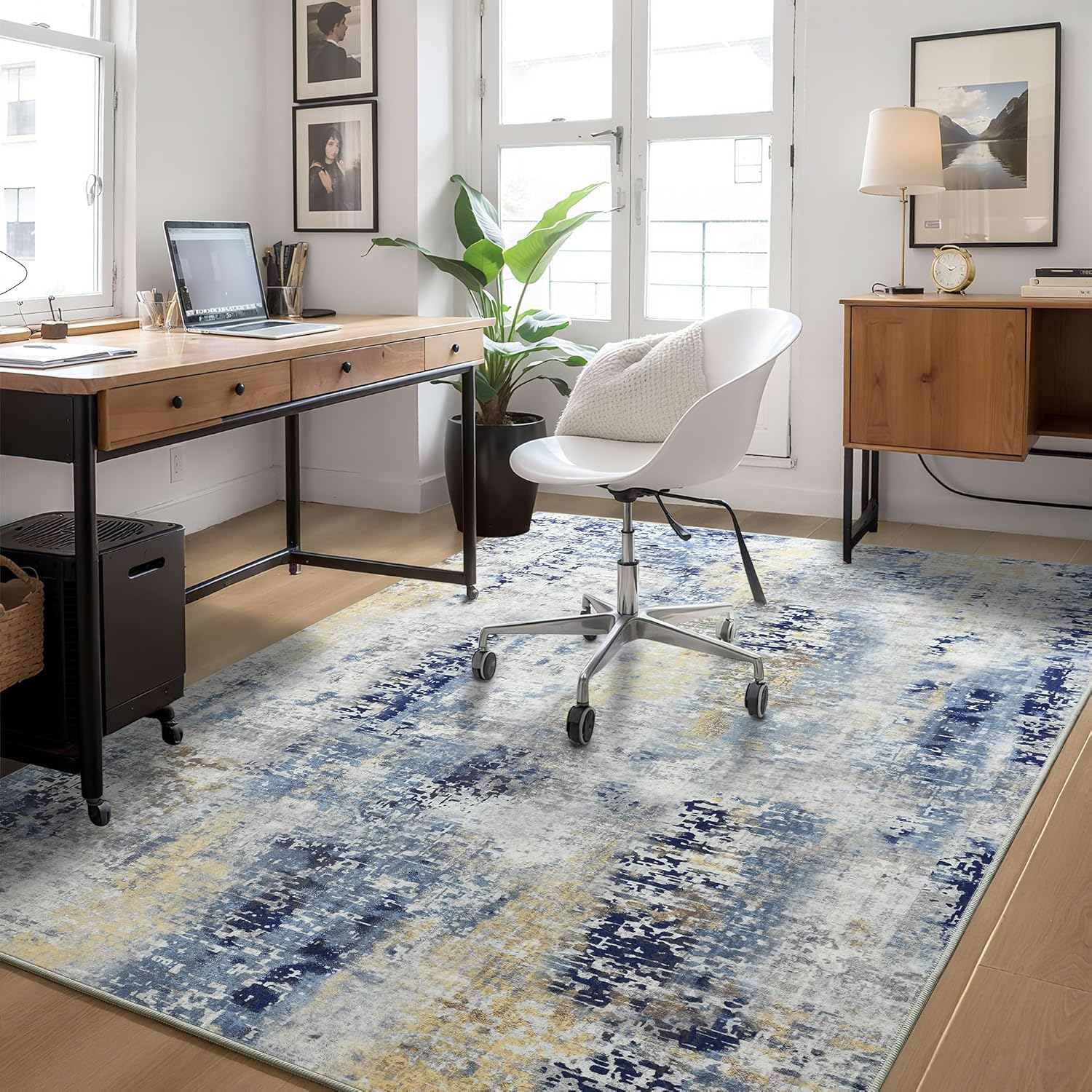 Ompaa Living Room Rug 5x8 Machine Washable Abstract Design