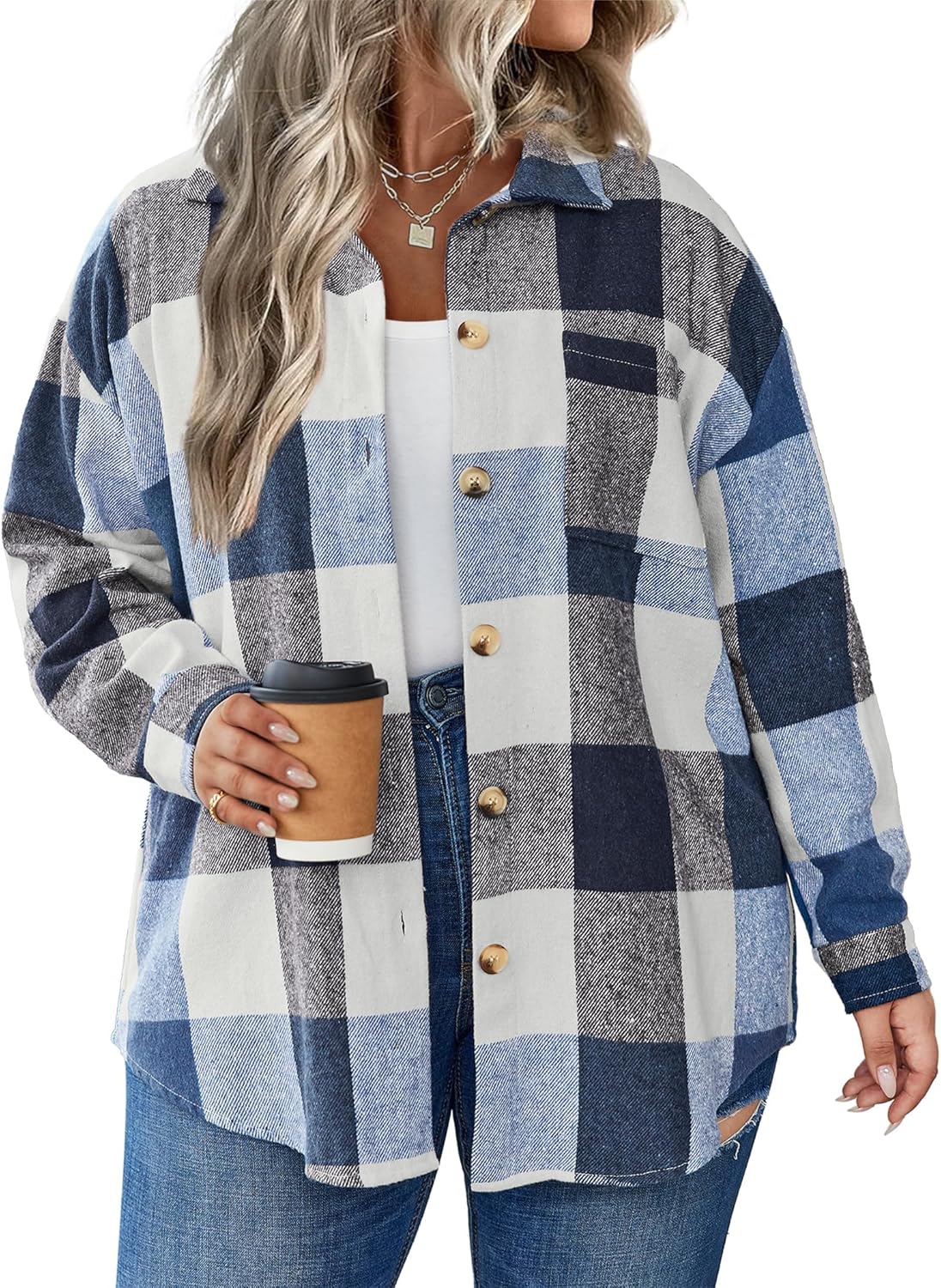 Plus Size Plaid Shacket for Women - Cozy and Stylish Jacket