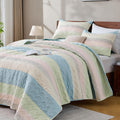 Andency King Size Quilt Set Blue Pink for All Seasons Comfort