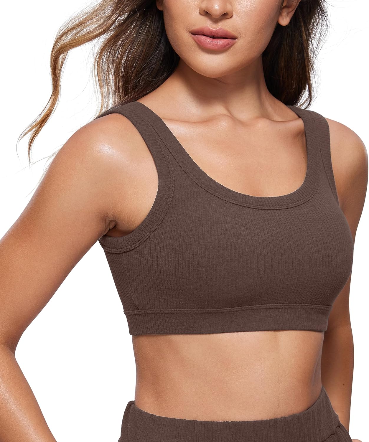 CRZ YOGA Ribbed Sports Bras for Women - Medium Impact Cami