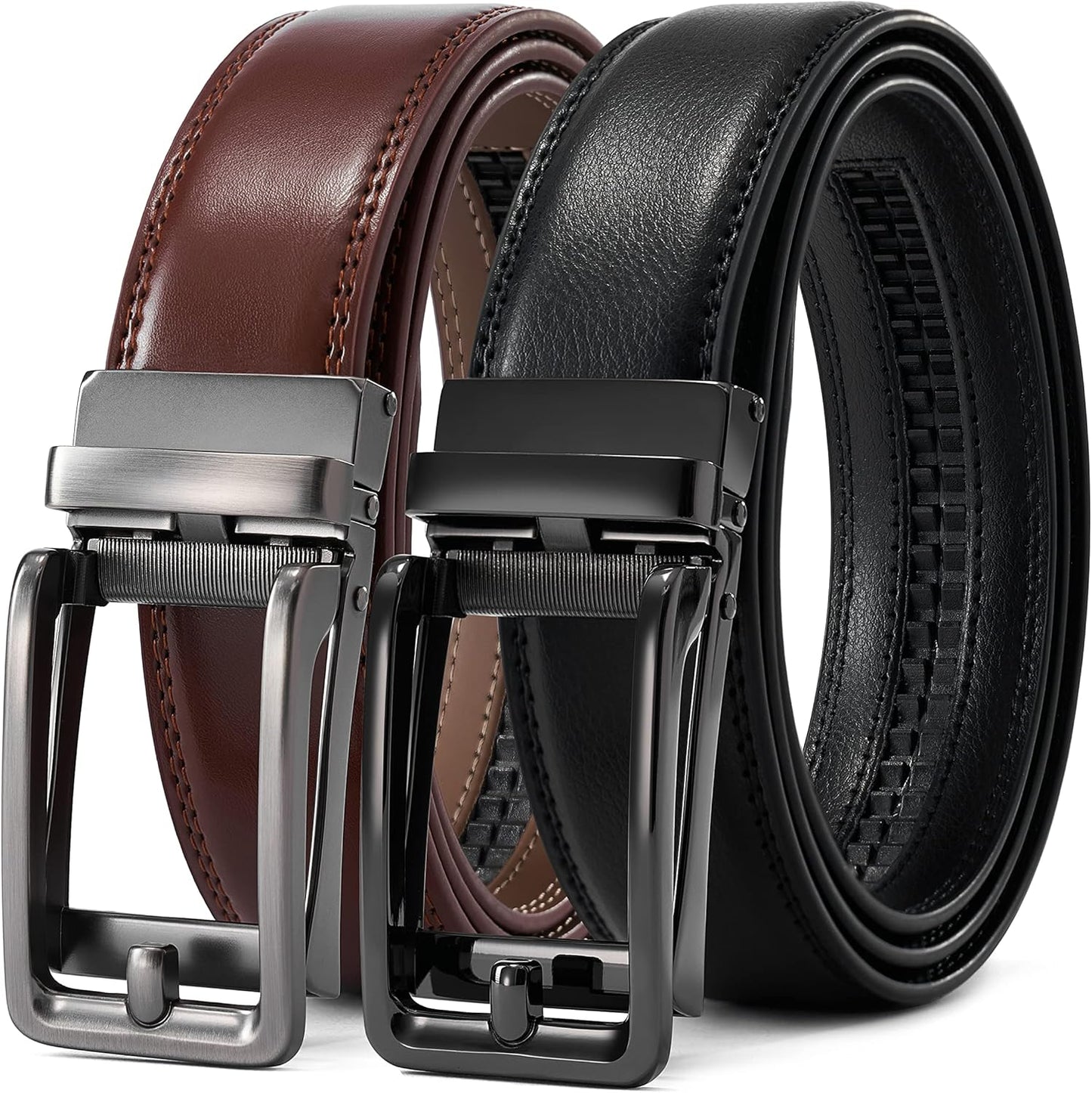 28in-68in Men's Leather Ratchet Dress Belt for Big and Tall