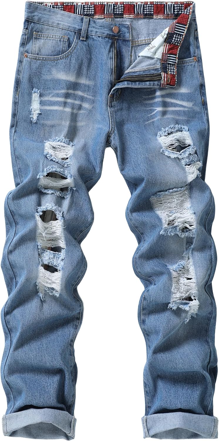 Men's Non-Stretch Regular Fit Straight-Leg Denim Pants Jeans