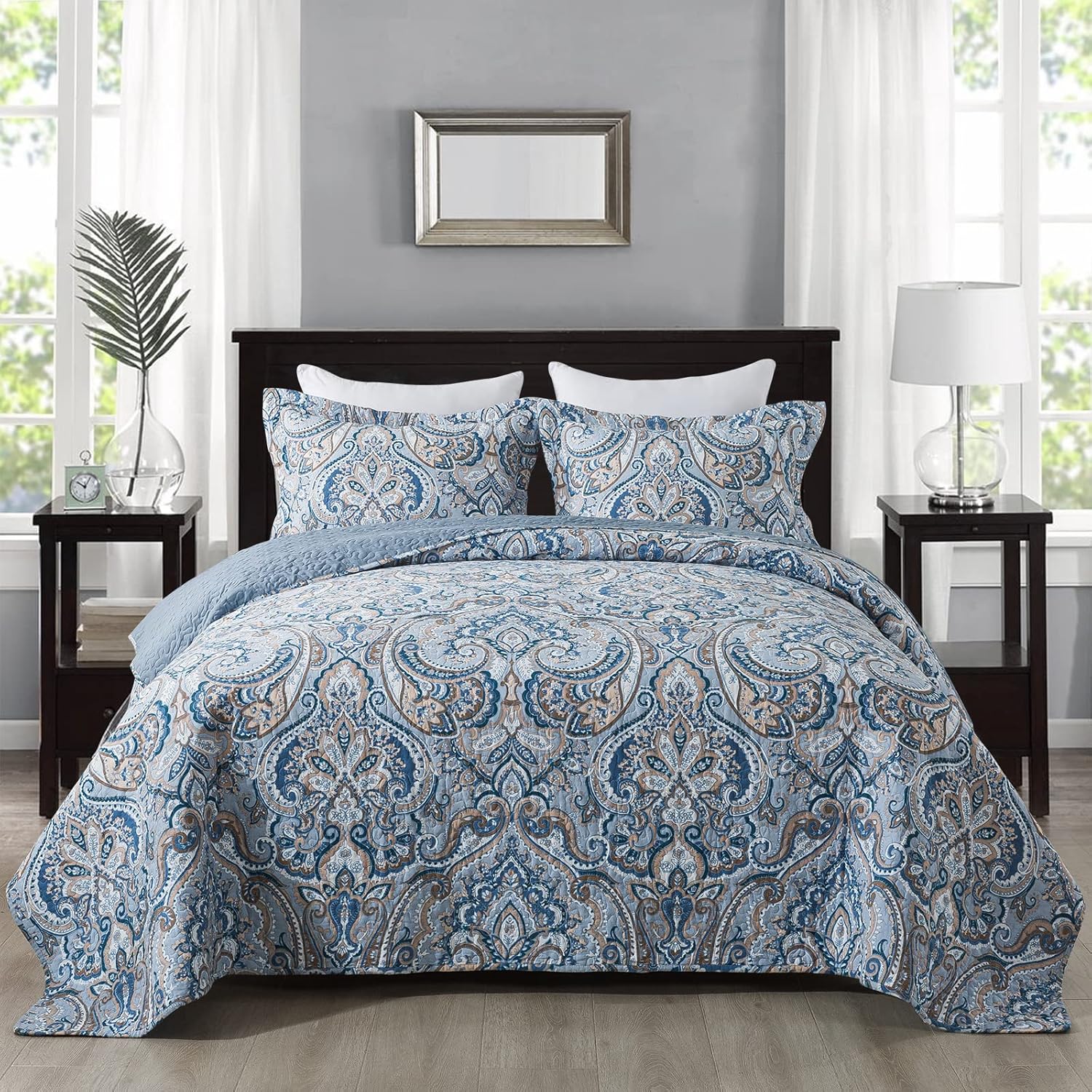 NEWLAKE Cotton Bedspread Quilt Set - Reversible Floral Design