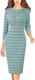 VFSHOW Womens Business Button Crew Neck Fitted Office Dress