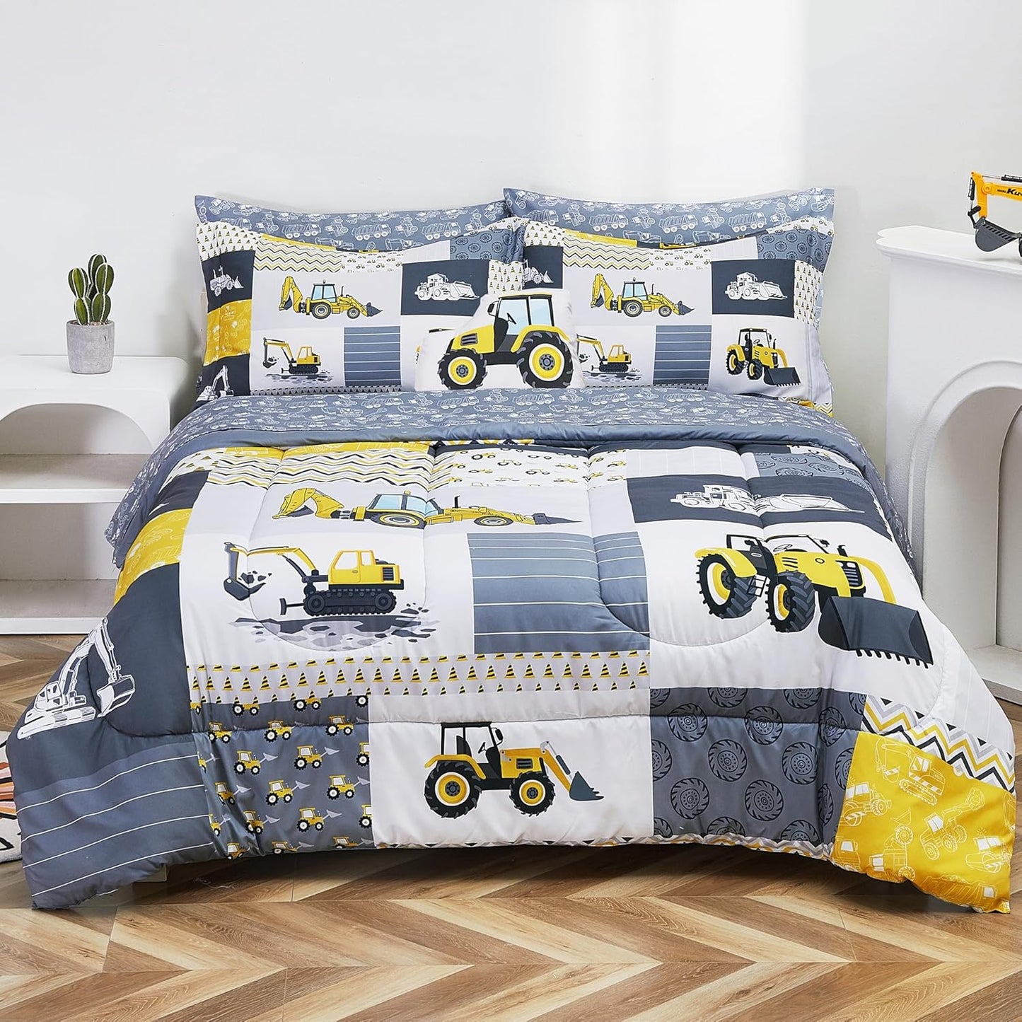 Mooreeke Kids Twin Comforter Sets for Boys with Excavator Design