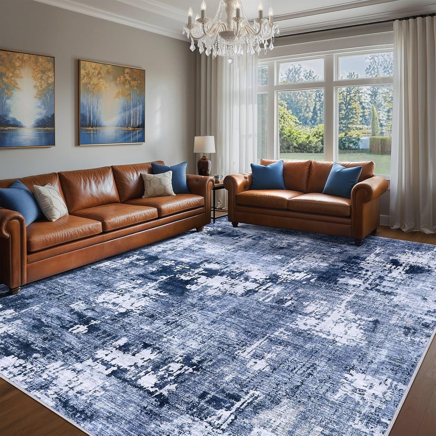 Area Rug Living Room Rugs - 9x12 Washable Soft Indoor Carpet