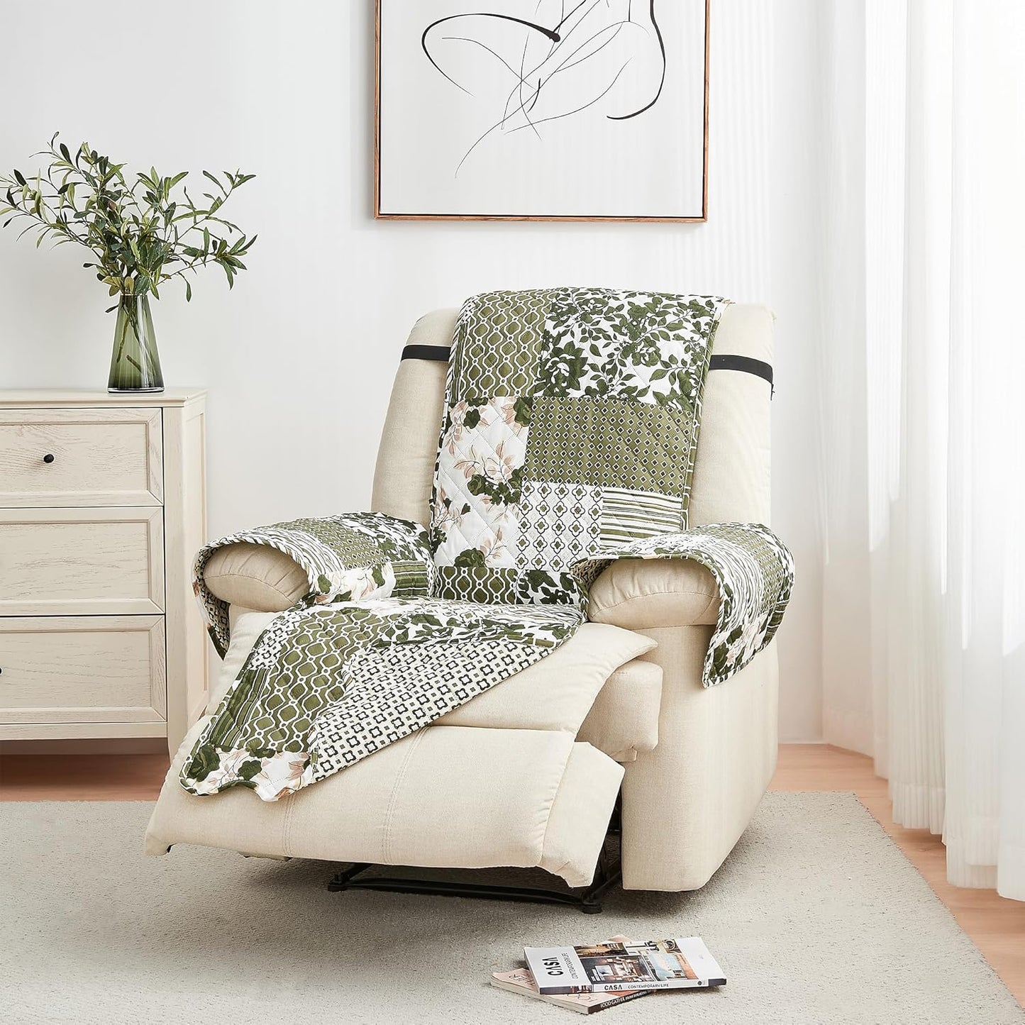 Reversible Patchwork Recliner Chair Cover for Pets and Kids