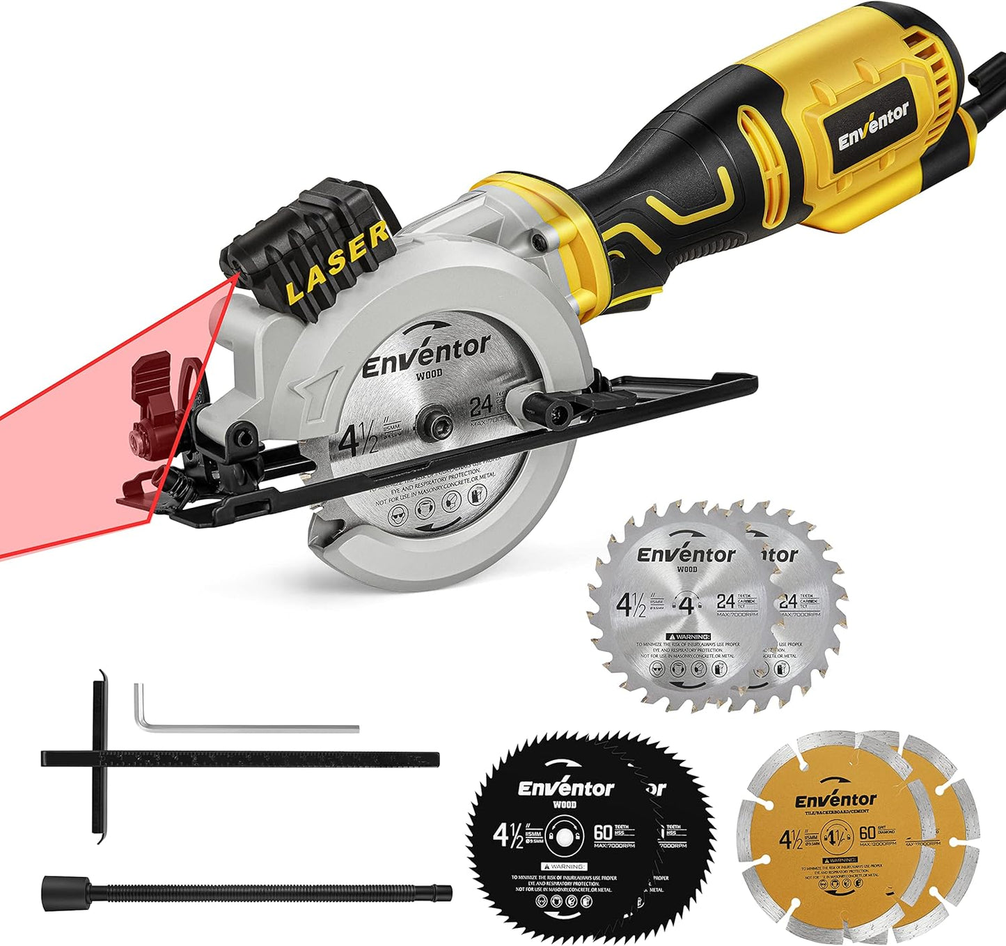 ENVENTOR Mini Circular Saw with Laser Guide and 6 Blades