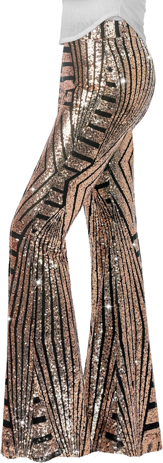 Nawgut Sequin Flare Pants for Disco Party and Clubwear