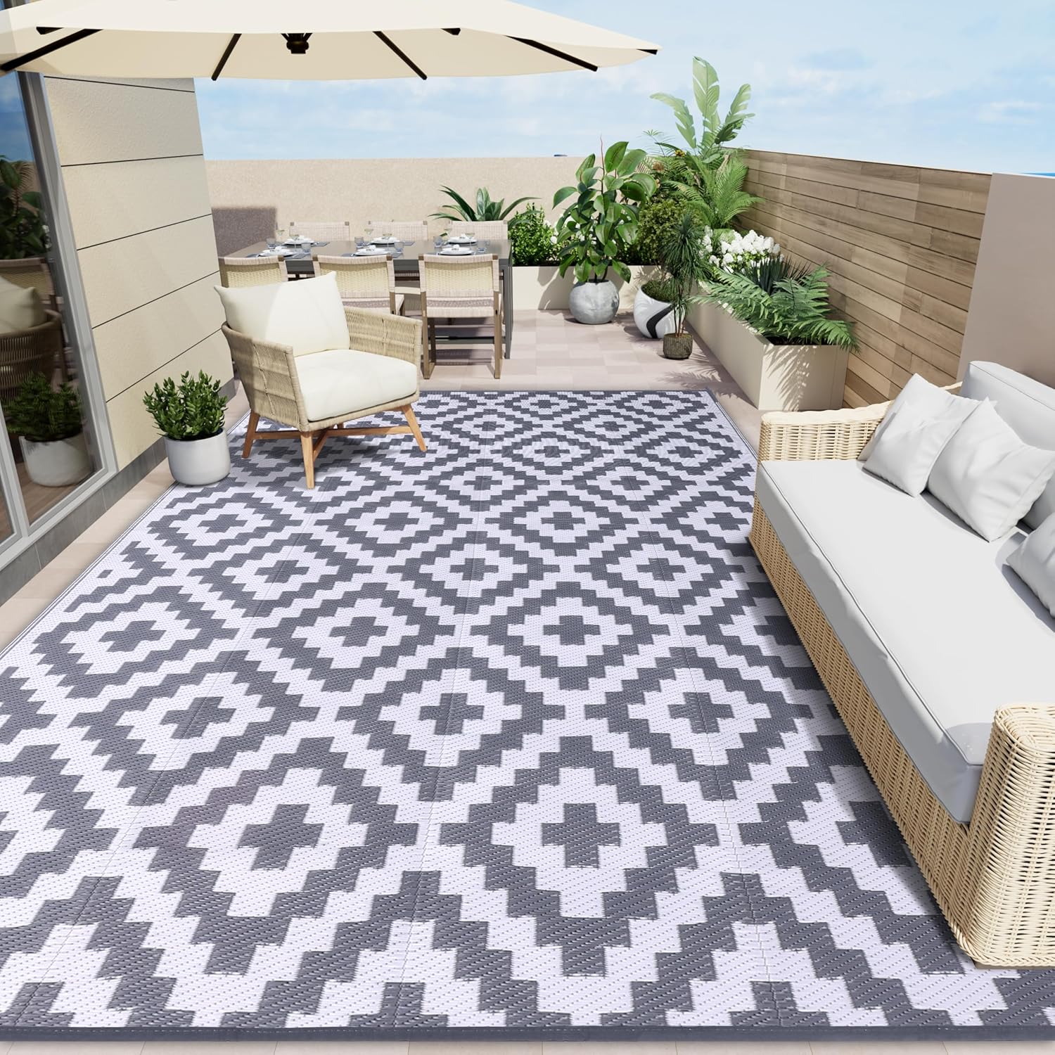 OLANLY Waterproof Outdoor Rug 8x10 ft for Versatile Use