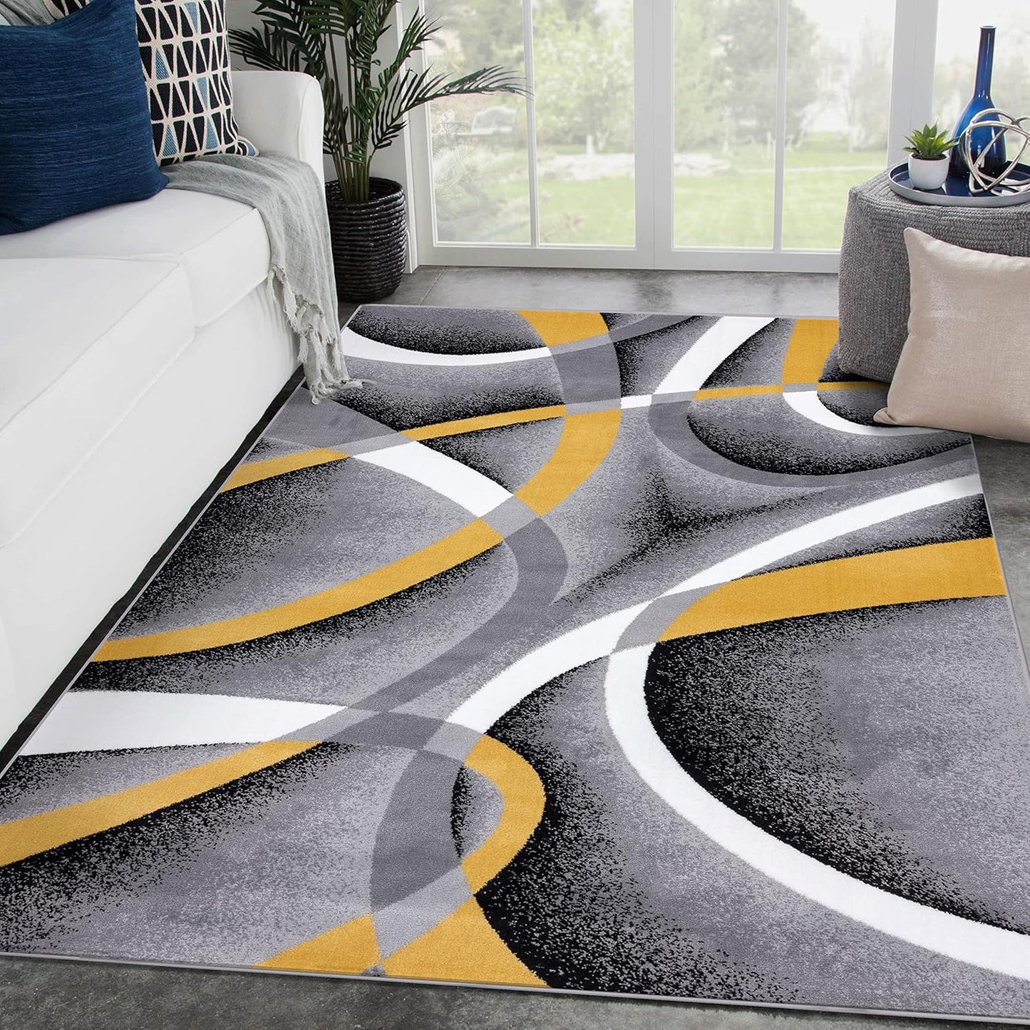 2305 Geometric Abstract Yellow Area Rugs for Living Room Style