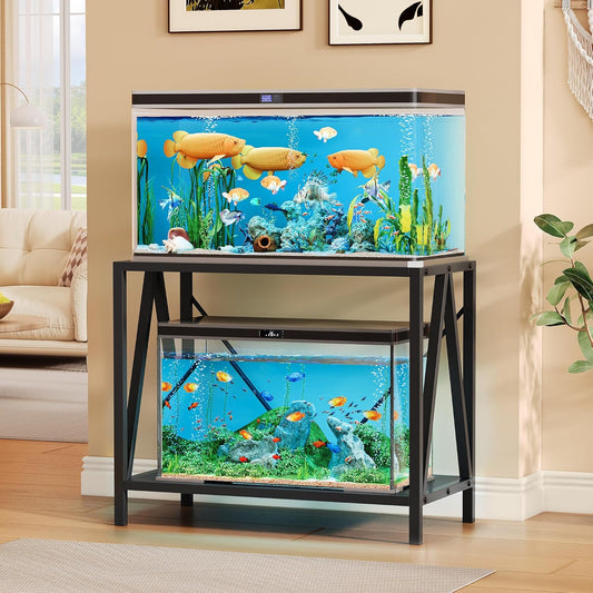 DWVO 10-40 Gallon Fish Tank Stand with Dual-Tier Storage