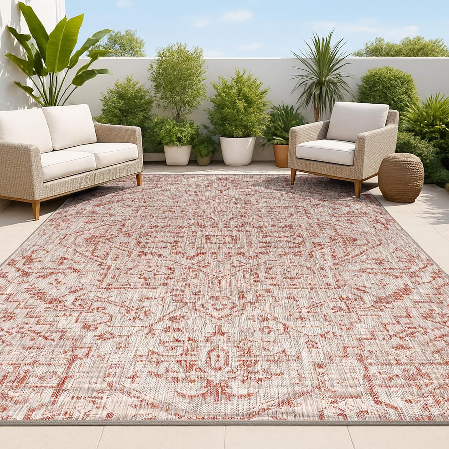 Boho Medallion Indoor Outdoor Area Rug 5X8 Red/Taupe Review