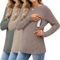 3 Pack Women's Nursing Long Sleeve Ribbed Tops - Hidden Zipper Access