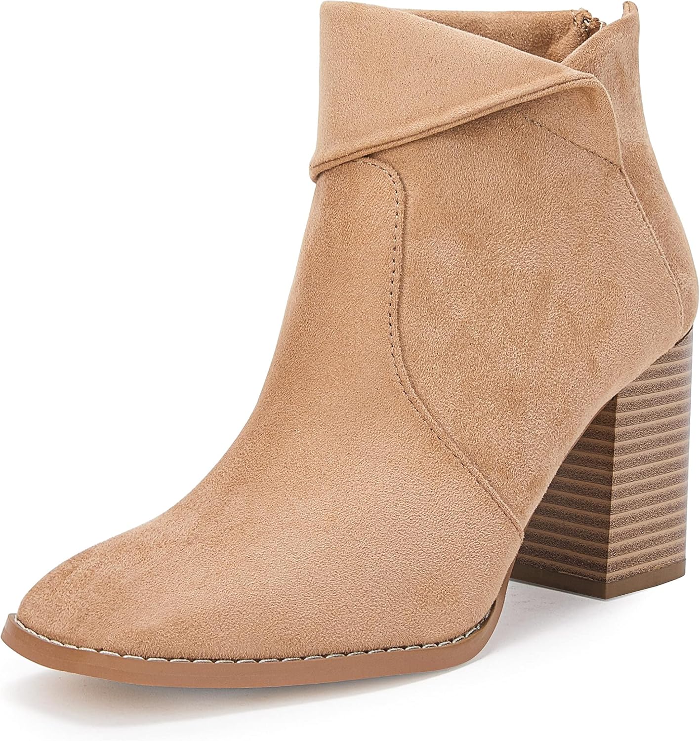 LAICIGO Women's Square Toe Ankle Boots with Chunky Heel Style