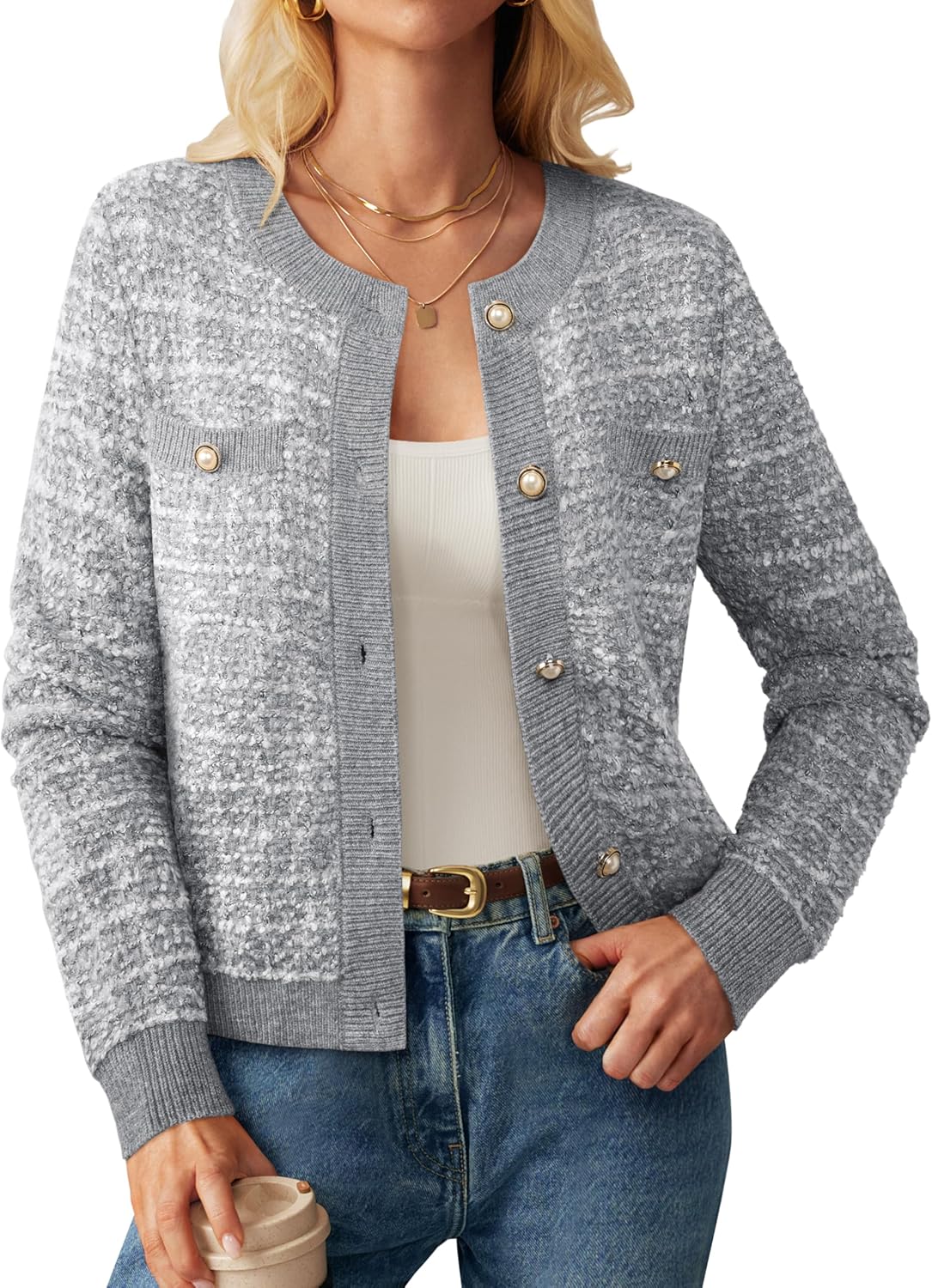 GRACE KARIN Womens Open Front Button Down Cardigan Sweater